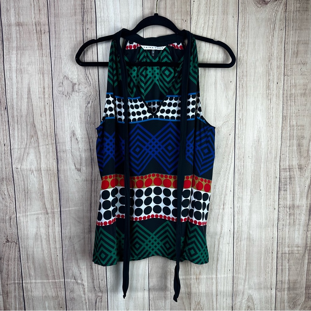 Trina Turk Silk Multicolor Geometric Tank Top